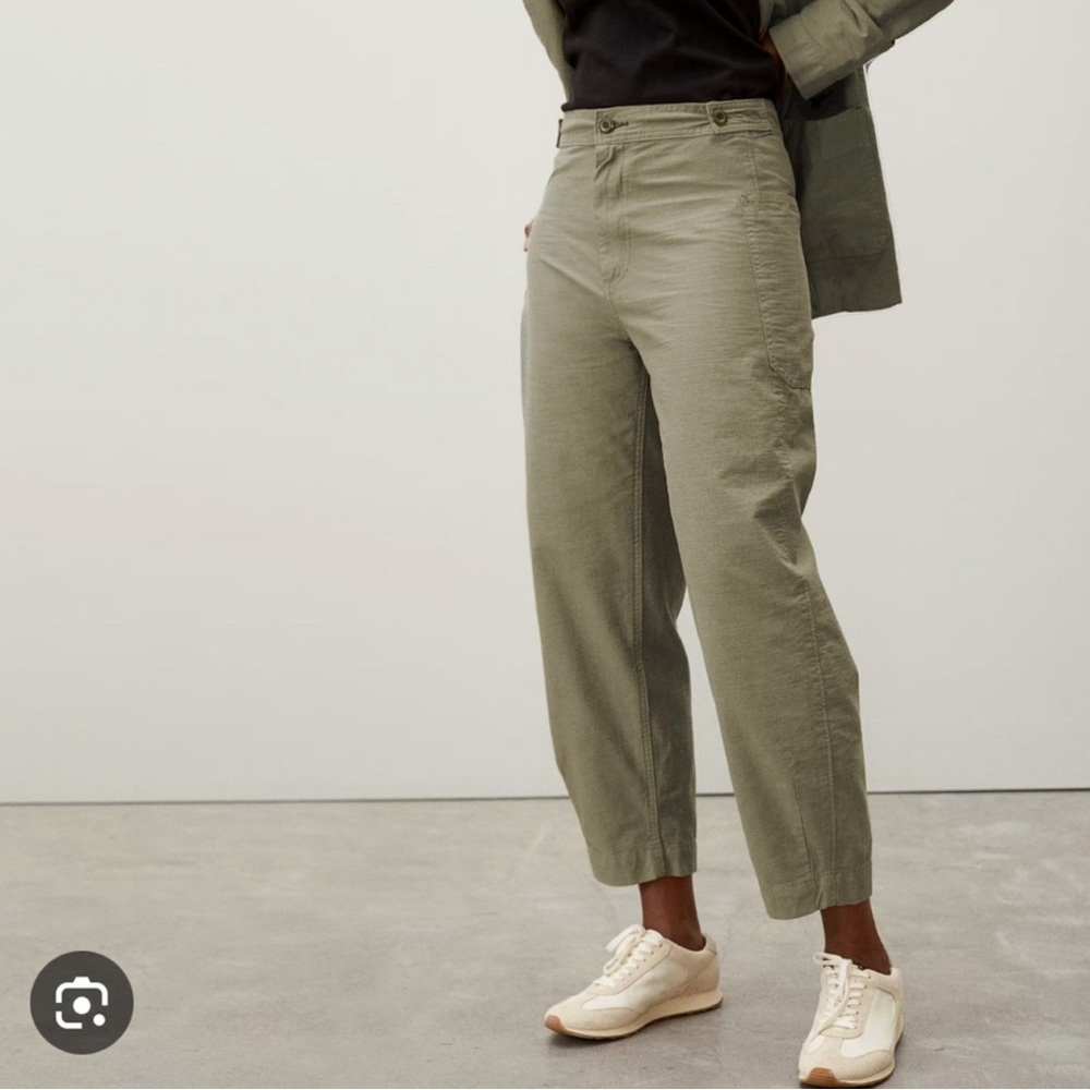 Everlane The Fatigue Barrel Pants Organic Cotton Linen Blend Pants 10 Sage Green